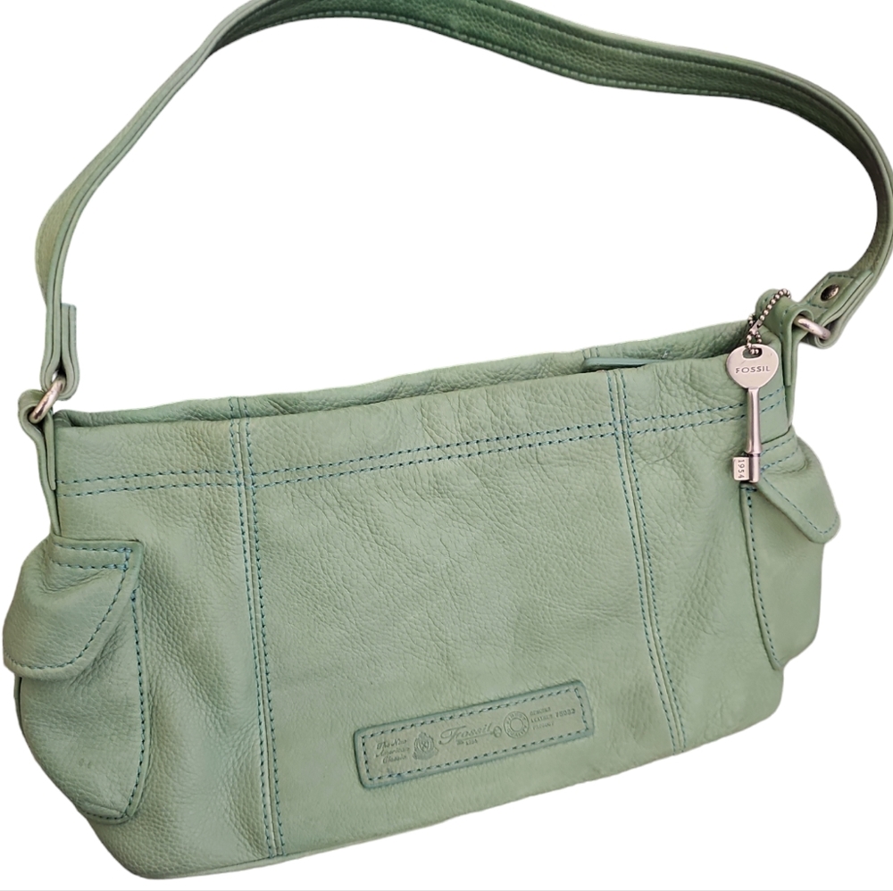Fossil Mint Green Pebbled Leather Hand Bag